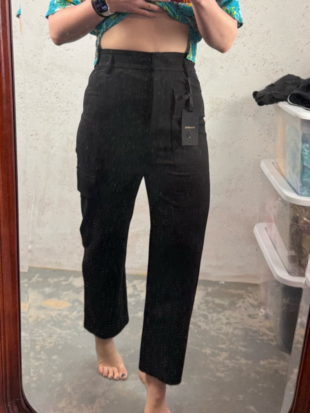 Pinko Perlita Pantalone Black Wide-Leg Cargo Pants New With Tags Size US 6 - Picture 8 of 15